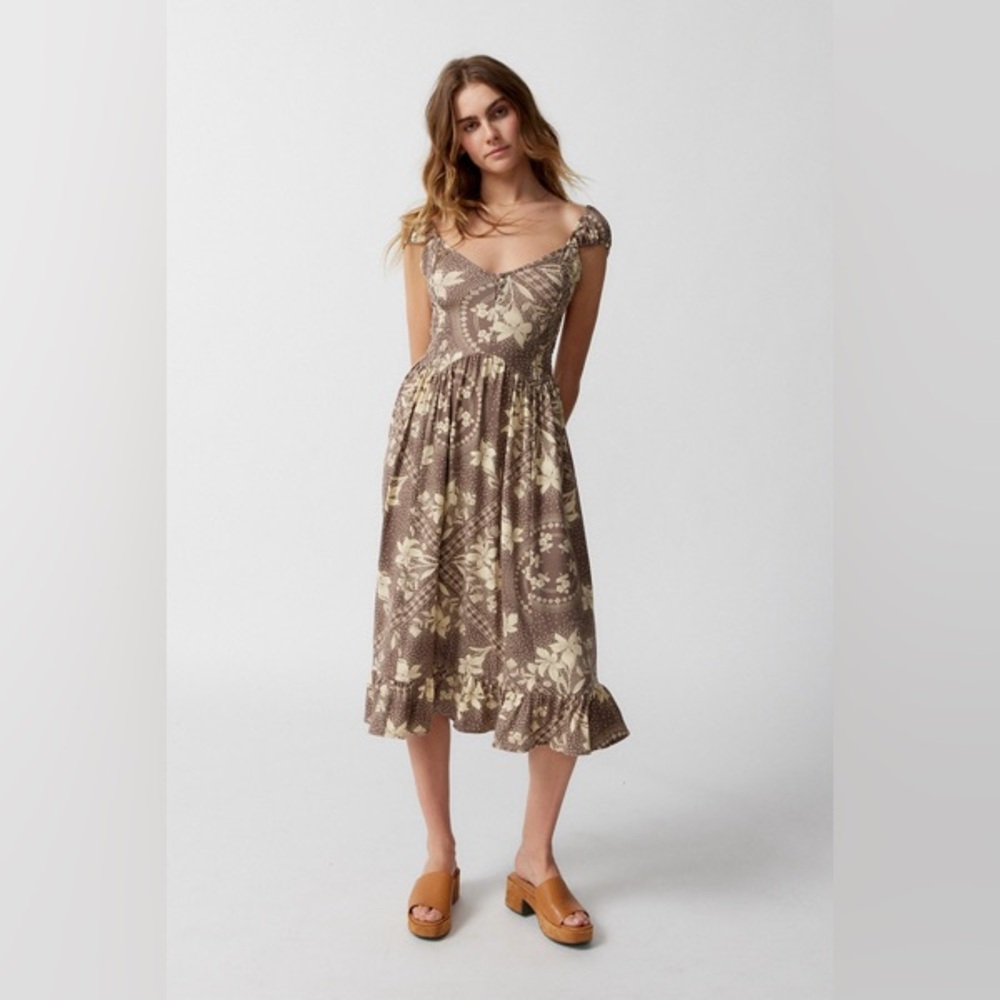Urban Outfitters Cap Sleeve Printed Midi Dress